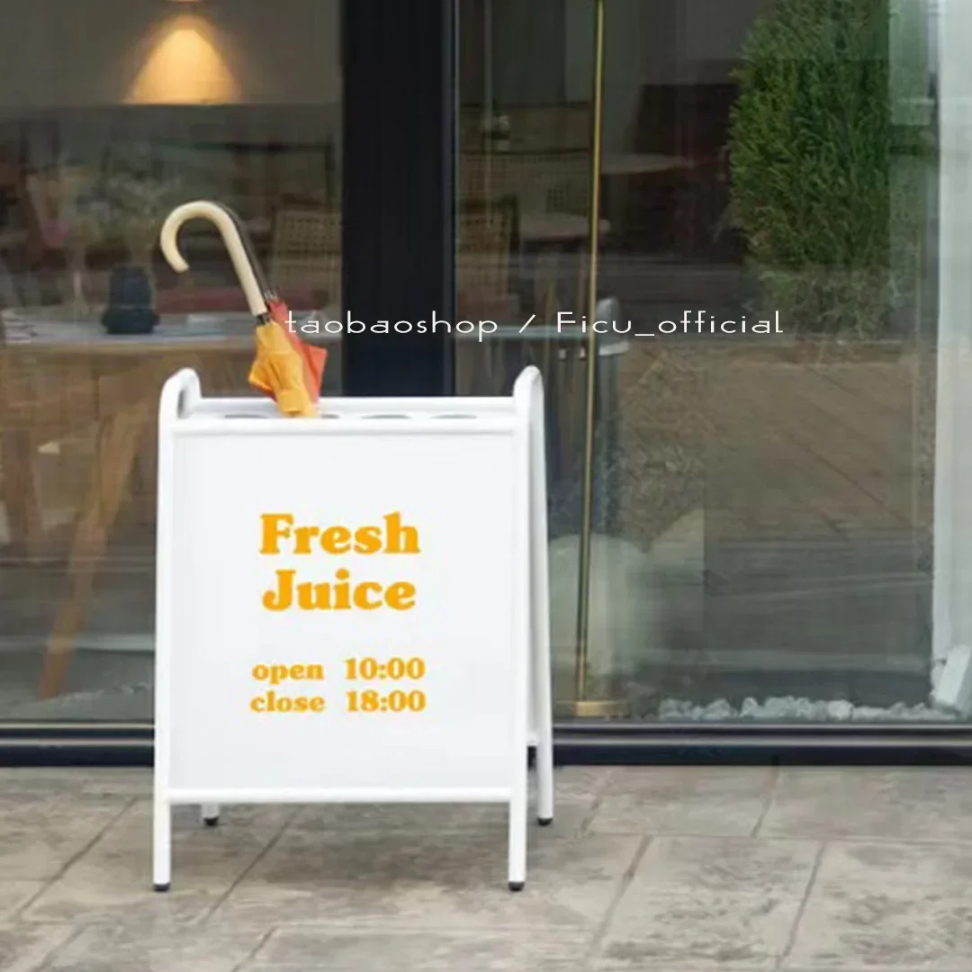 Schirmständer für Cafés, vom Boden bis zur Decke reichender vertikaler Türständer, kleines Schild für den Außenbereich, Metallfarbe