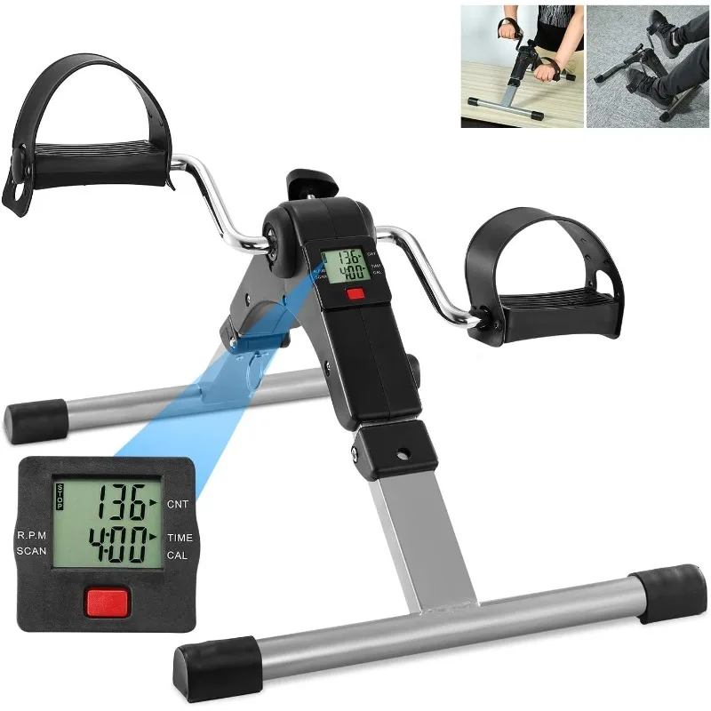 

Folding Pedal Exerciser, Under Desk Bike Pedal Exerciser for Arm/Leg Workout, Portable Exercise Peddler with Electronic LCD Disp