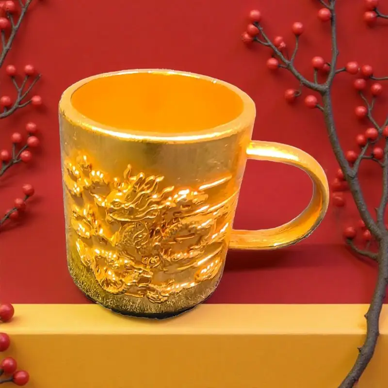 Chinese-style water jar tea cup with dragon and phoenix carvings home decoration item