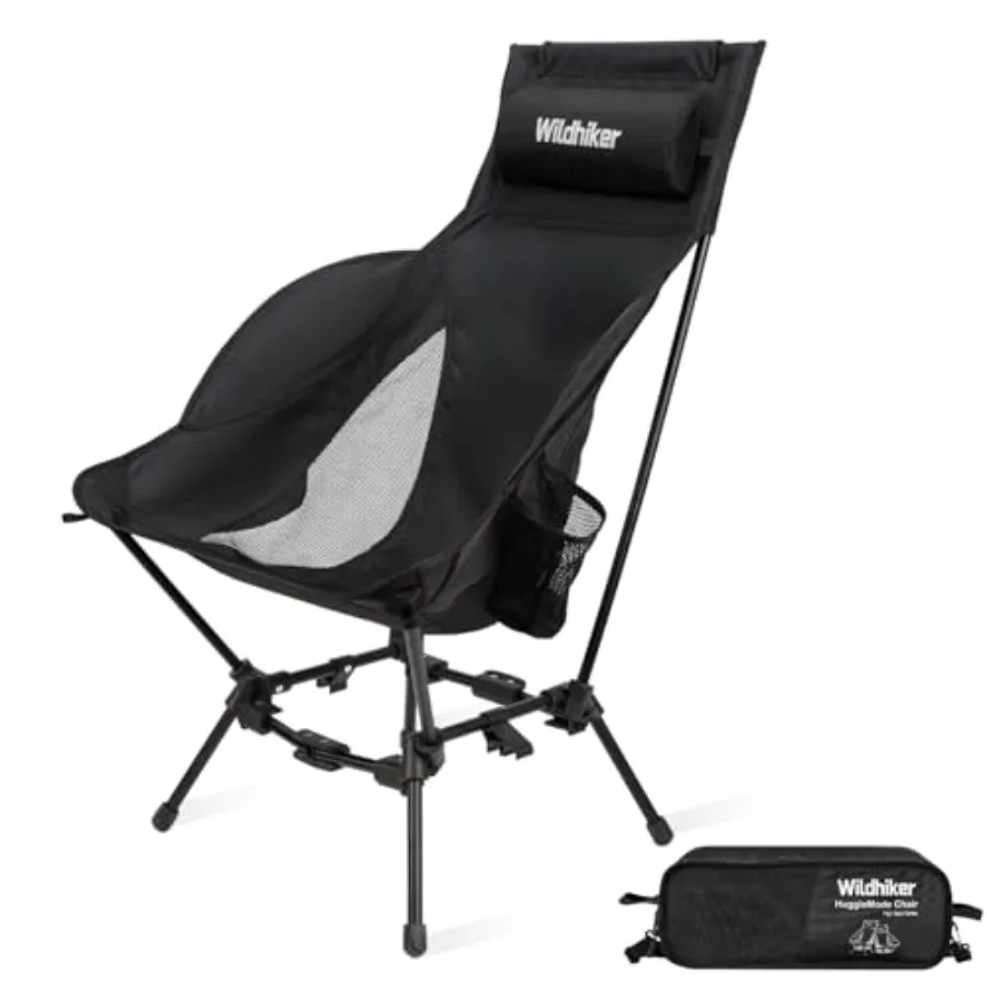 

Compact High Back Camping Chair - Foldable with Dual Sitting Modes, Pillow, Arm Pads and Side Pockets - Lightweight Portable Ch