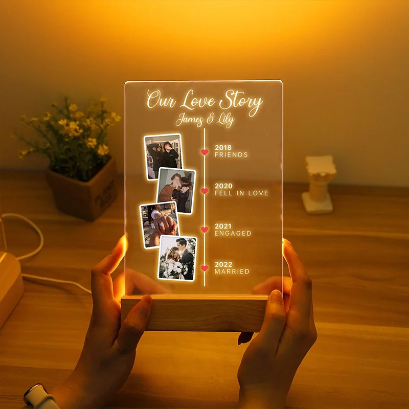 Personalized Romantic Acrylic Plaque Night Light Custom Thoughtful LED Lamp Valentine's Gift for Your Loved One