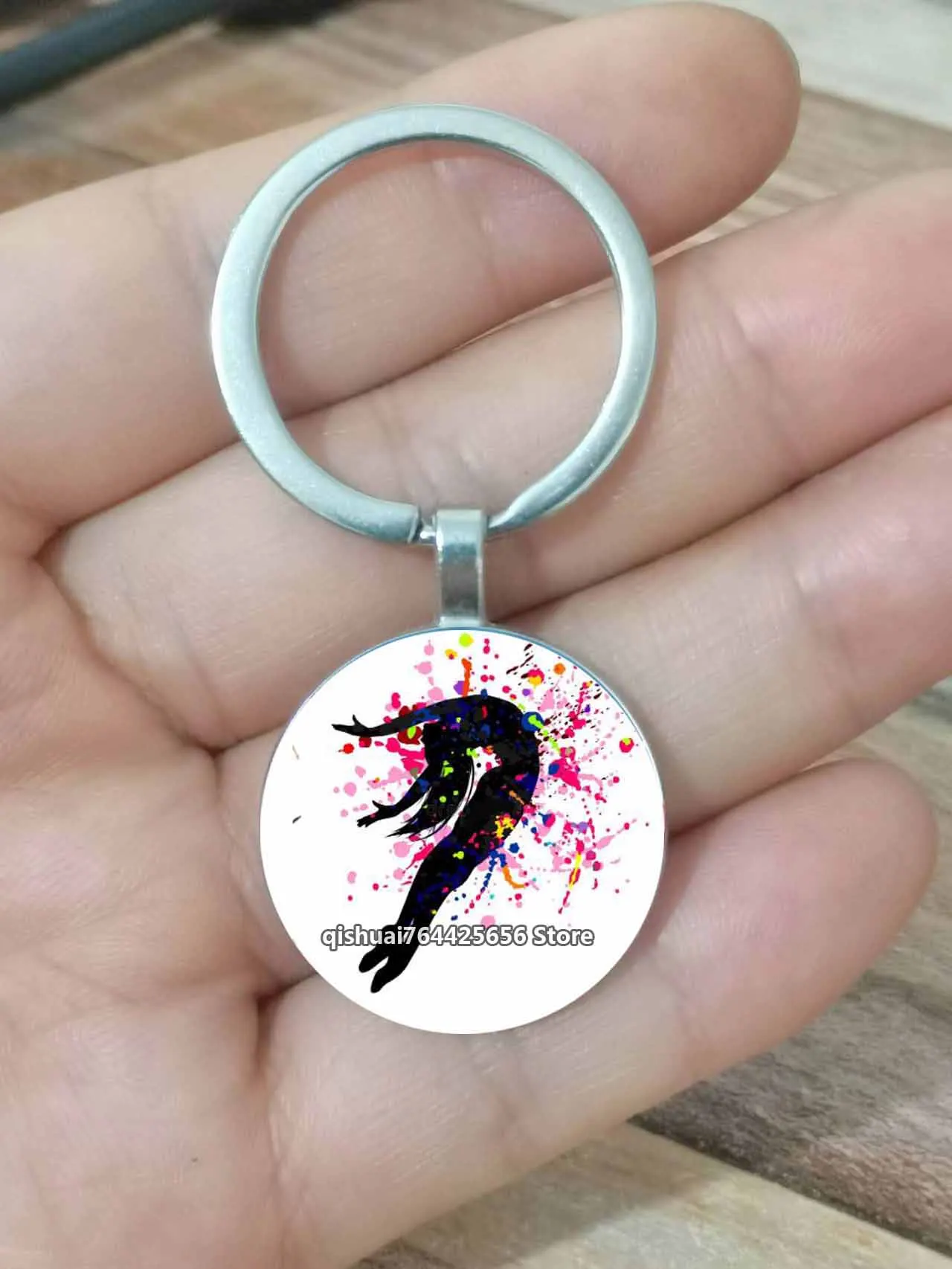 Nowy brelok do gimnastyki rytmicznej gimnastyka kaboszon szklany brelok wisiorek pamiątkowy prezent prezent dla miłośnika tańca gimnastycznego w stylu Kawaii — zdjęcie 3