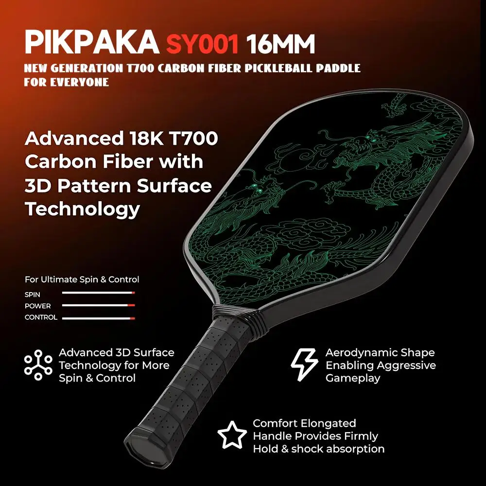 التنين الصيني نمط Pickleball مجداف مجموعة USAPA المعتمدة T700 ألياف الكربون Unibody الحرارية مع 16 مللي متر العسل CorePower