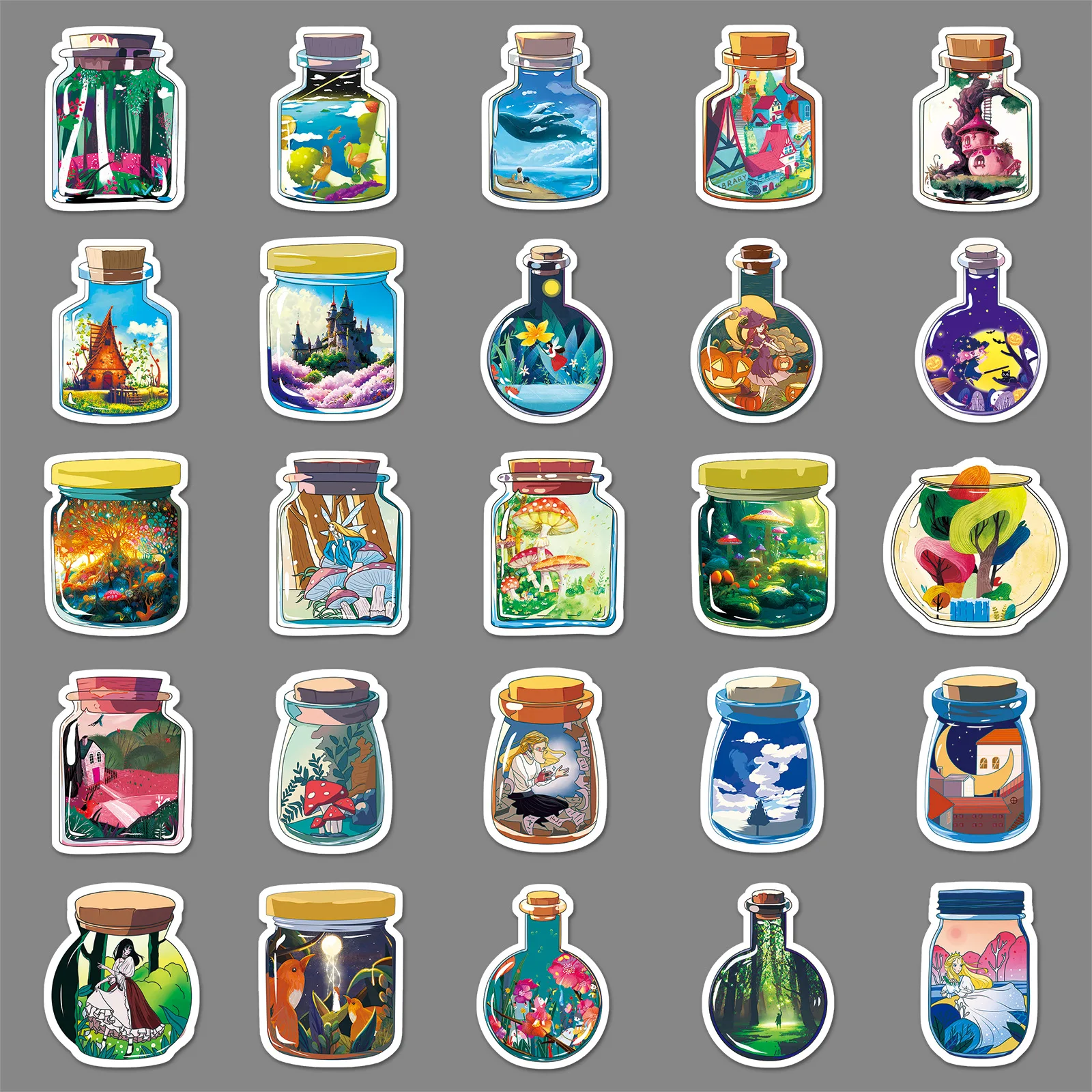 10/30/50pcs World In Bottle Cartoon Stickers Cute Children's Creative Luggage Computer Phone Diy Laptop Car Decorative Stickers