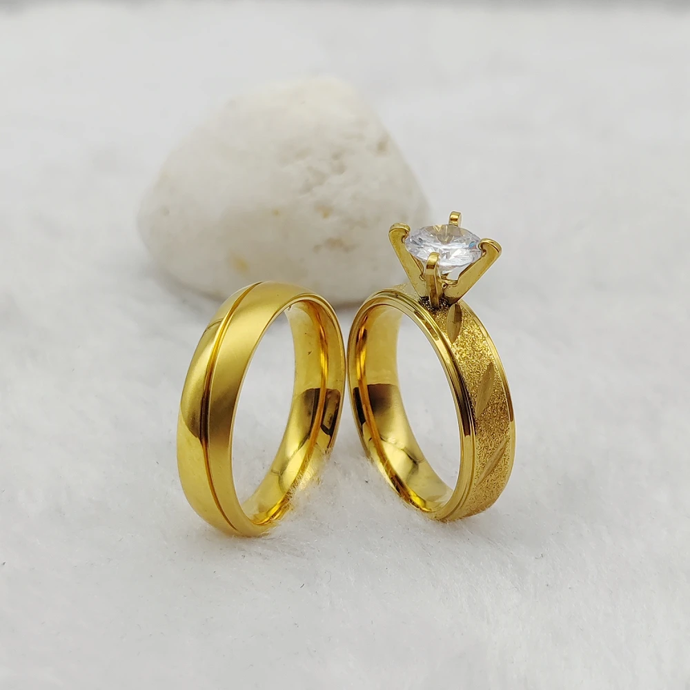 

Ювелирные изделия из нержавеющей стали с золотым покрытием, парные кольца, свадебные наборы для женщин и девушек, свадебное кольцо для мужчин и женщин