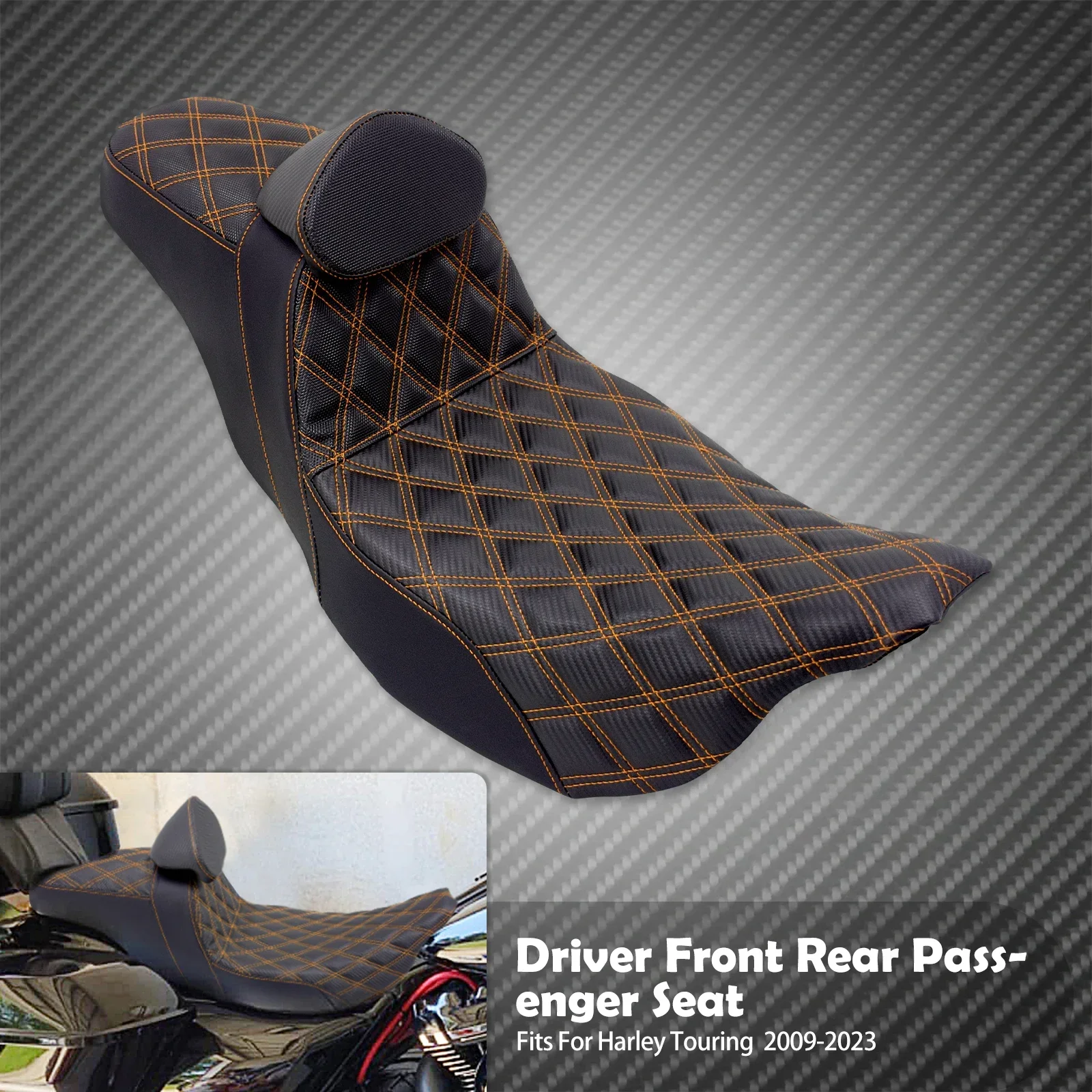 Motorfiets 2-Up Seat Met Driver Rugleuning Kussens Rooster Stitch Voor Achterbank Voor Harley Touring Electra Glide FLHR 2009-23