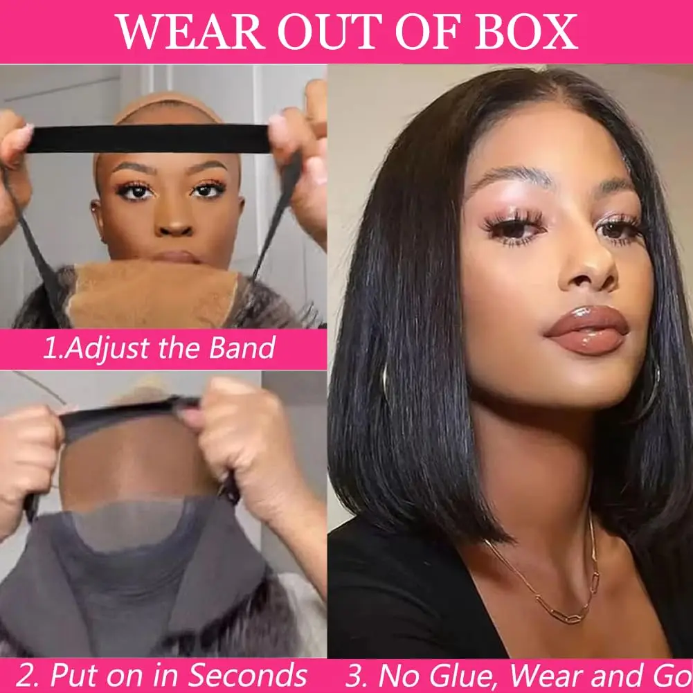 7x5 Bob Pruik Echt haar Lijmloze Bob Pruiken Voorgeplukt Voorgesneden HD Kanten Voorkant Lijmloze Pruiken Echt haar 180% Dichtheid Kort Recht