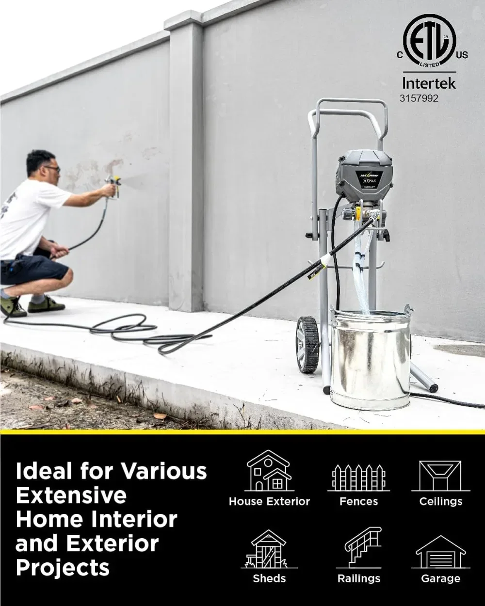 Cart Airless Paint Sprayer High Efficiency for Extensive Home Interior & Exterior DIY Painting Projects with Accessories