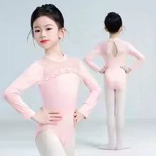 Kid Girl Ballet Leotards Lone Sleeves Dance Selvedge Top Teen Kids Gymnastics Mesh Splice Dance Leotards Bodysuit