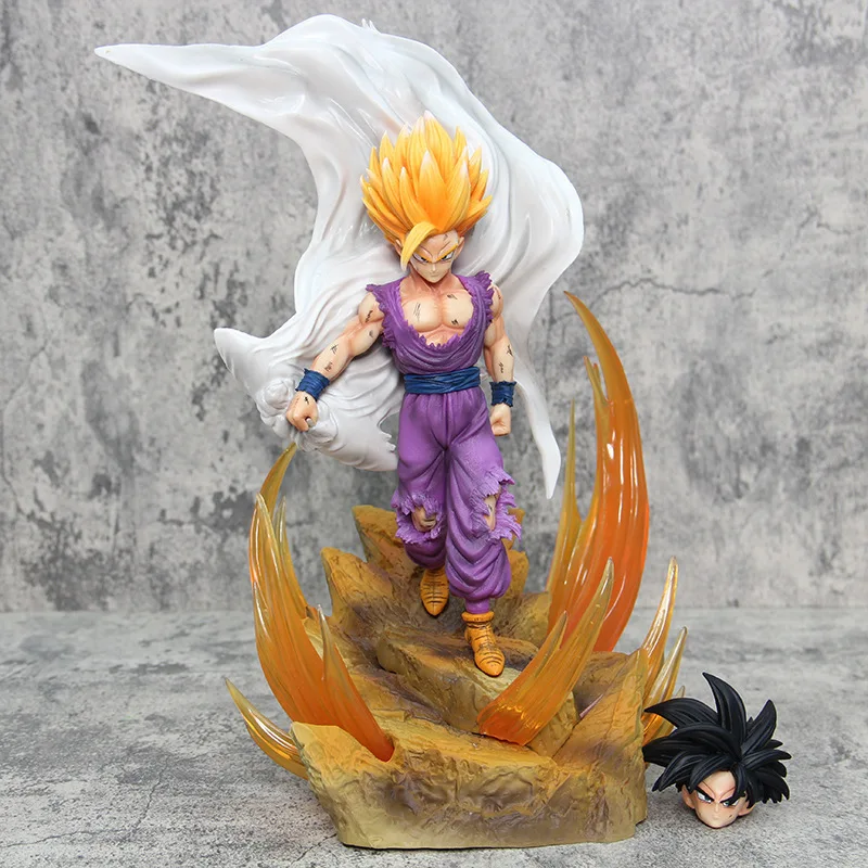 36cm Dragon Ball Super Saiyan White Robe Son Gohan Double Headed Image Anime Figurines Model Desktop Decorations Kids Toy Gifts