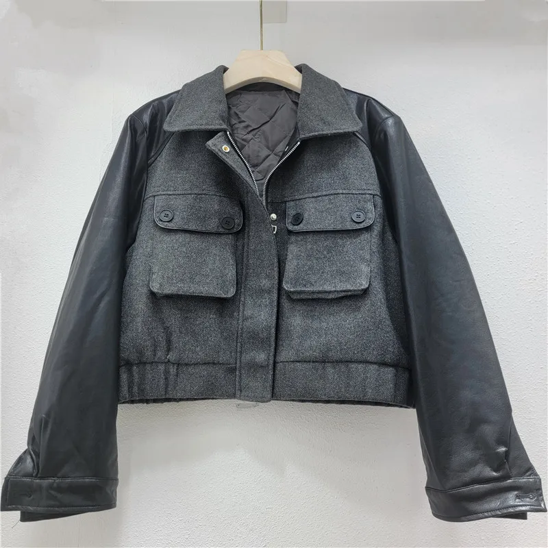 

Parkas Women Short Coats Turn Down Collar Zipper Jackets Casual Loose Y2k Streetwear Tight Waist Jacket Work Coat Autumn Winter