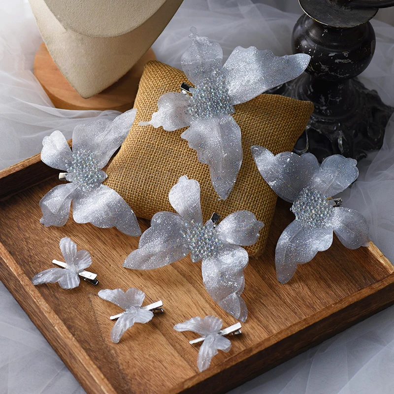 スパークルシルバーカラーの女の子のヘアピンセットブライダルヘアスティック結婚式のヘアアクセサリー