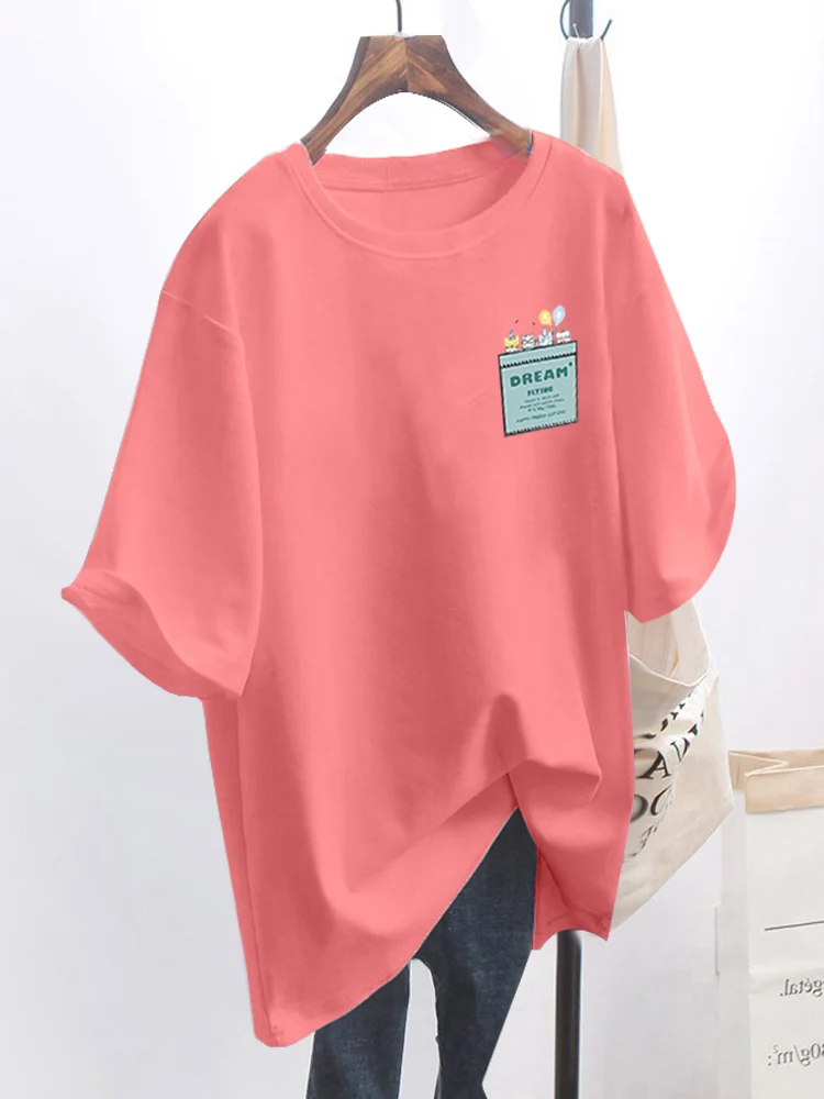 Multi Color Women's T-shirt 2024 New Summer Girls Fashion Letter  Round Neck Pullover Casual Loose Comfortable Couple Wear Trend