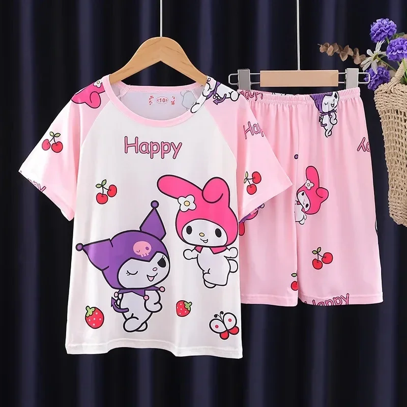 Anime Miniso Kinder Pyjamas Set Kinder Cartoon Casual Lose Homewear Kind Bequeme Dünne Kurzarm Cartoon-Muster Pyjamas