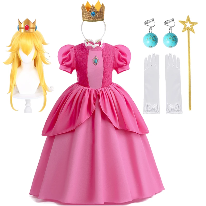 New Baby Girls Queen Peach Princess Dress Children Birthday Carnival Party Outfit Kids Cosplay Costume Stage Performance Clothes