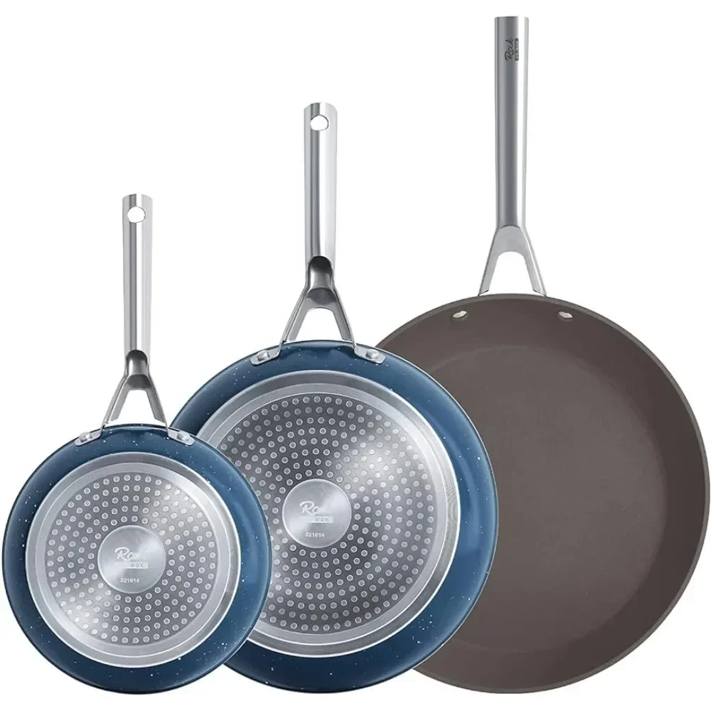 

Ceramic Nonstick Cookware Set, 8in/10in Omelet Pan, 12in Skillet, Inducton, Dishwasher & Ovens Safe, Free of PFAS & PTFE,Blue