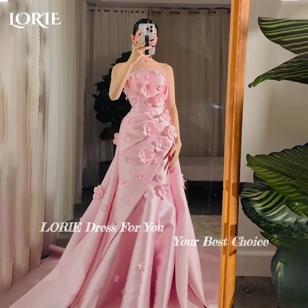 LORIE 3D Flowers Mermaid Dress Ruched Empire Waist Sleeveless Train Strapless Backless Princess Prom Party Dresses Customized