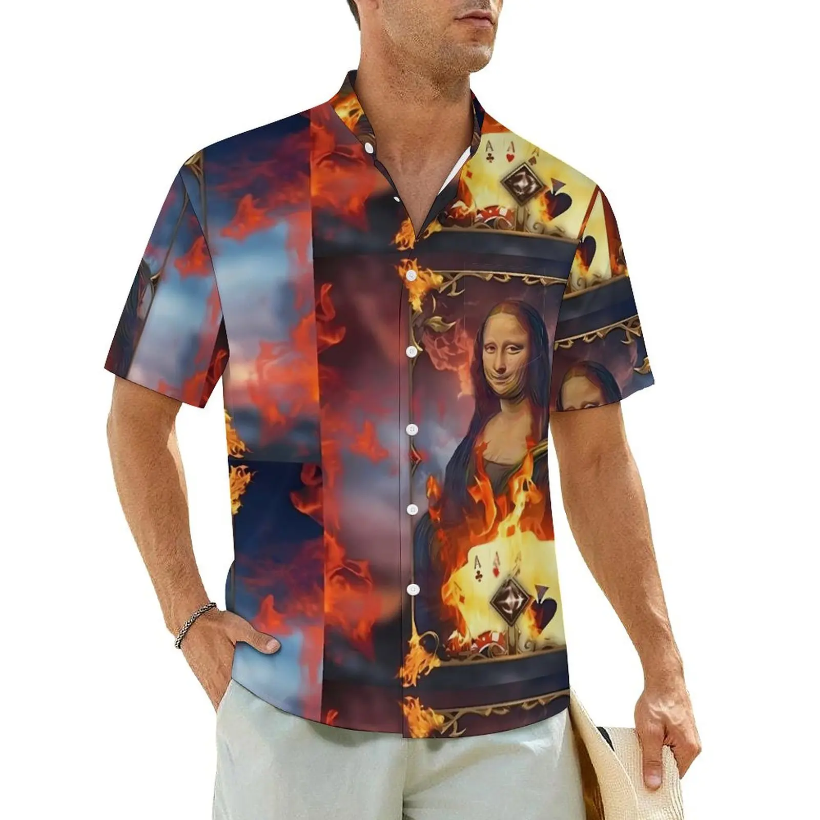 Hawaiian Shirt Beach Queen Mona Lisa Blouses Famous Painting Novelty Casual Shirts Male Short Sleeve Stylish Plus Size Clothing