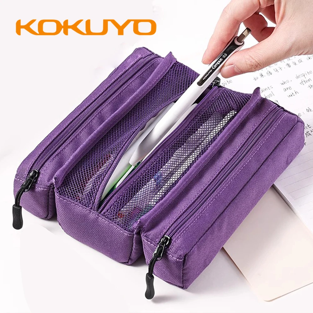 New KOKUYO Pencil Case Campus Pen Bag Large Capacity Three Grid Storage Classification Stationery Kawaii School Office Supplies