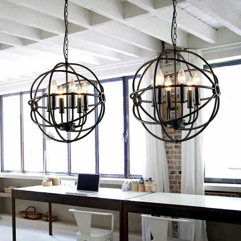 Nordic Wrought Iron Pendant Light Loft Personality Vintage Globe Pendant Light Retro Metal Atom Modeling Decoration Lighting
