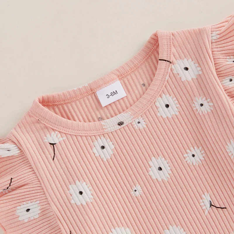 Kid Clothes Girls Pants Set Flower Print Long Sleeve Crew Neck T-shirt with Flare Pants Fall Autumn 2pcs Outfit