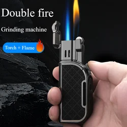 HONEST Unusual Cigar Cigarette Gas Lighter Gadget Dual Fire Turbine Torch Flame Lighter Grinding Wheel Ignition Exquisite Gift