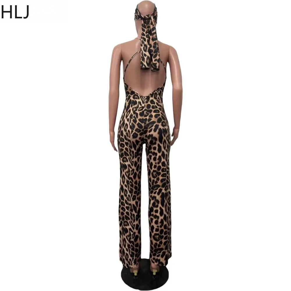 HLJ sexi Leopárd nyomtatás bodycon jumpsuits Nők Gyér szíj Ujjatlan vcc nyakú Bő lábát nadrágot Játszóruha Anyaállat Egész szám vel Állott ízetlen