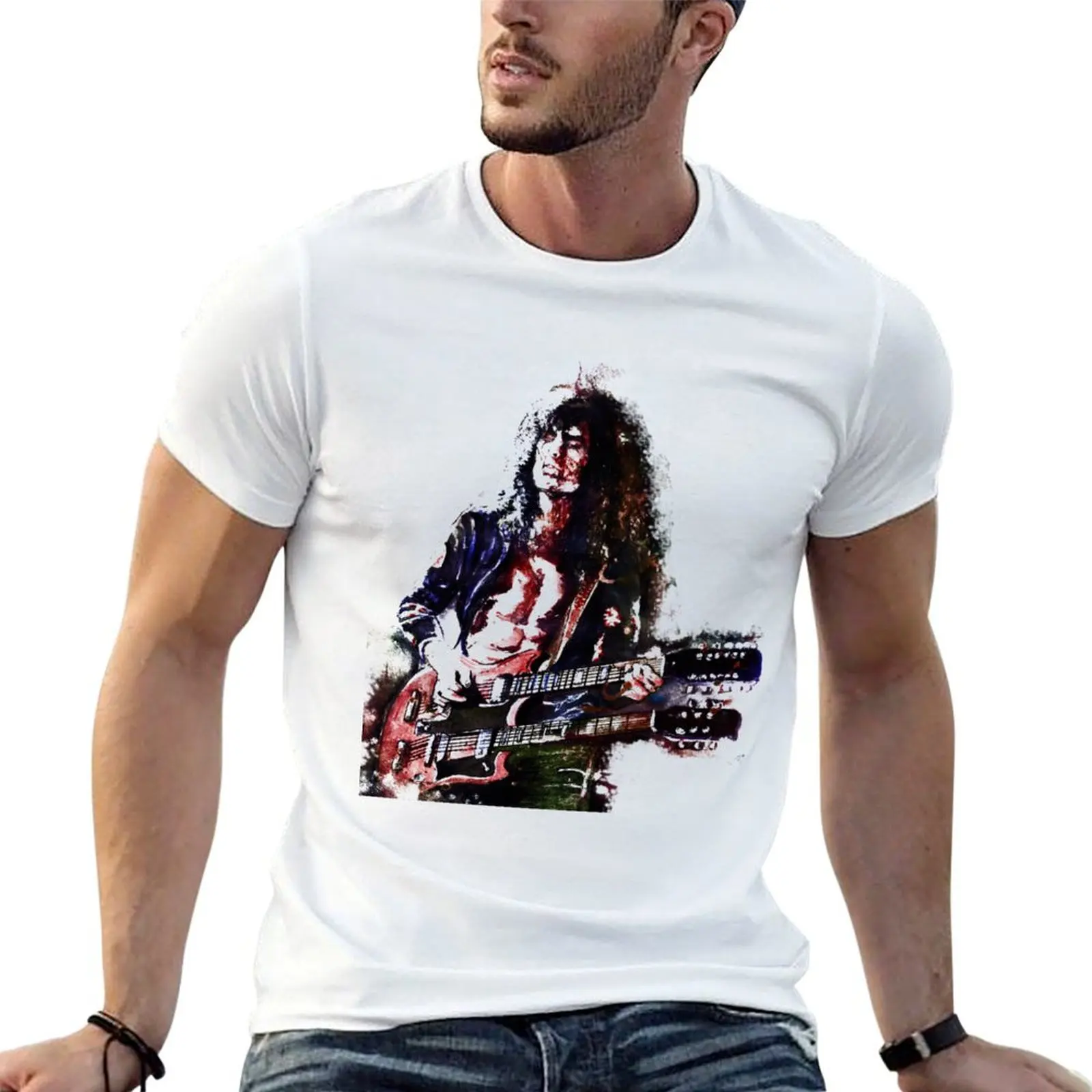 Jimmy Page with double guitar T-Shirt g man t shirts for men man t shirt cotton high quality man tshirt T-shirt