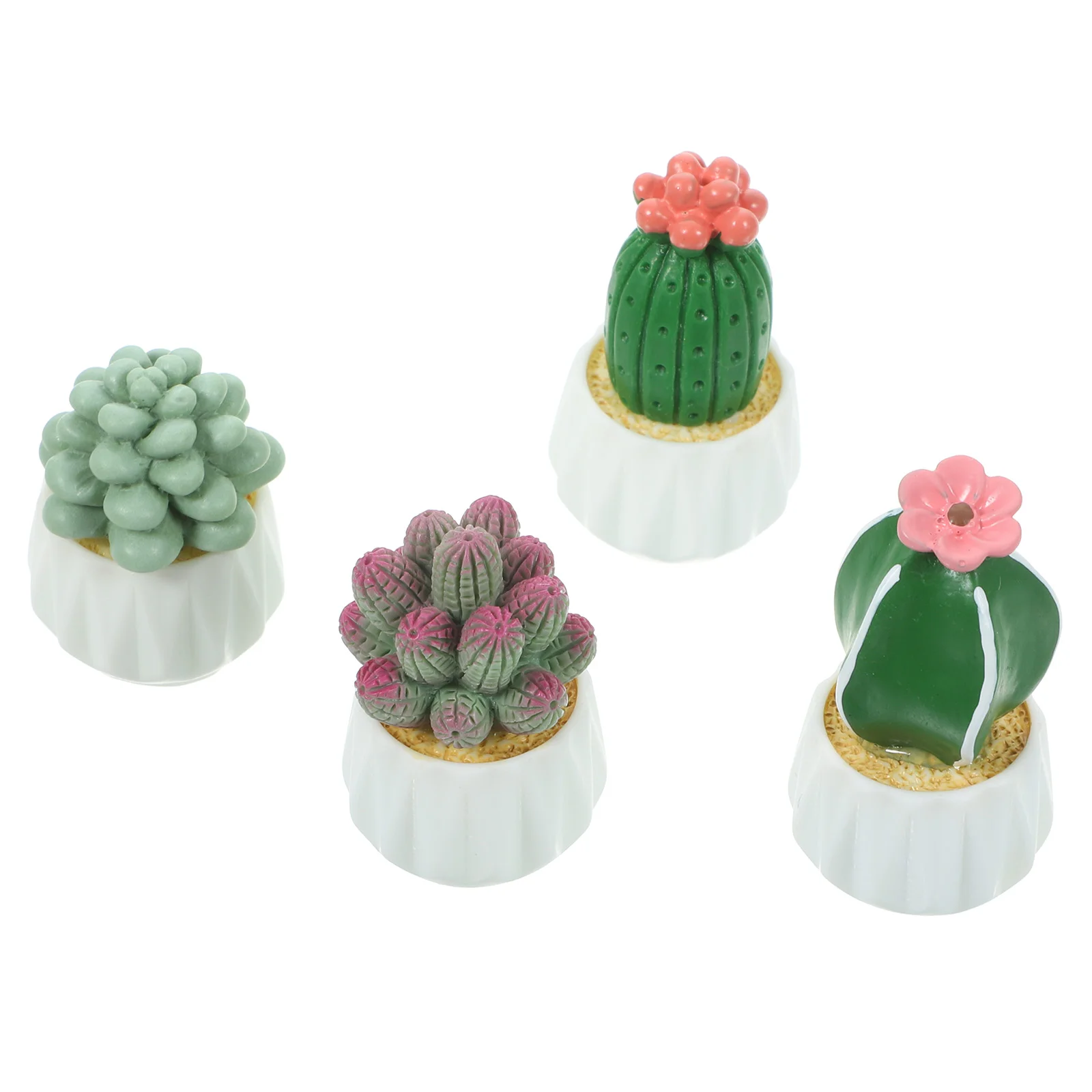 

4 Pcs Plant Mini Resin Decors Decorations Garden Miniature Ornament Desktop Succulents Model Bonsai Office Cactus Potted