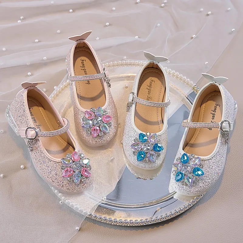 

Zapatos 2026 Spring New Girls' Sparkling Princess Shoes Simple Versatile Kids Casual Shoe Comfort Non Slip Girls Leather Shoes