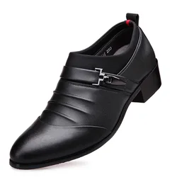 Classic Men Dress Shoes Slip on Black Leather Shoes for Men Point Toe Business Casual Men Formal Shoes for Wedding