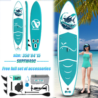 FunWater 11.5' Inflatable Whale Ocean Paddle Board Teal White 350cm Non-Slip Deck Complete Accessories for Adults