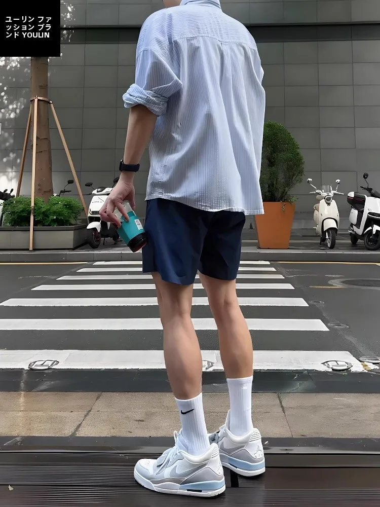 

Spor Light Blue orts Men's Summer Thin American Baskeall Pants Casual Loose above Knee Tee Four Split orts