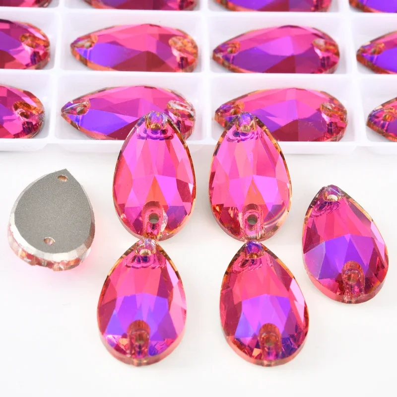 OLeeya AAAAA Grade Chamfer Pear K9 Glass Sewn Rhinestones Glitter Crystal Sew On Stones For Clothes Dress Accessories стразы