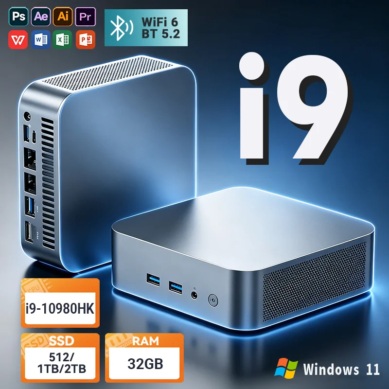 미니 PC, 인텔 코어 i9-10980HK/N150, 윈도우 11, 휴대용 게이밍 PC, 32GB RAM, 1/2TB SSD, 컴퓨터, 사무용, 게이머용, Wi-Fi 6, 블루투스 5.2, 데스크톱