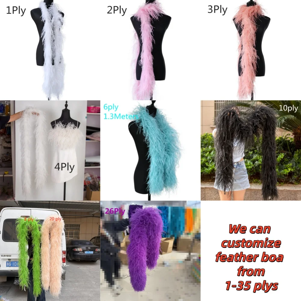 1 to 10Ply High Quality Ostrich Feather Boa 2Meters Natural Ostrich Plumas Scarf for Costume Clothing Sewing Decoration Boas
