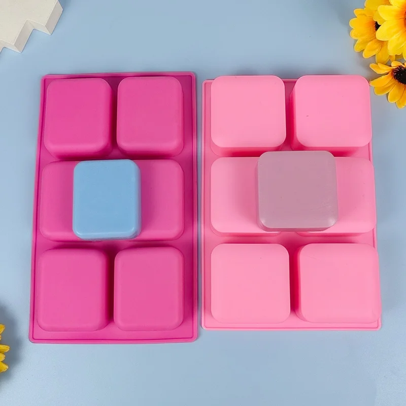3D Silicone Mold For Soap Making 6-Cavity Square Shape Soap Mould DIY Candle Decorating Tools Cake Baking Molds Silicone Craft