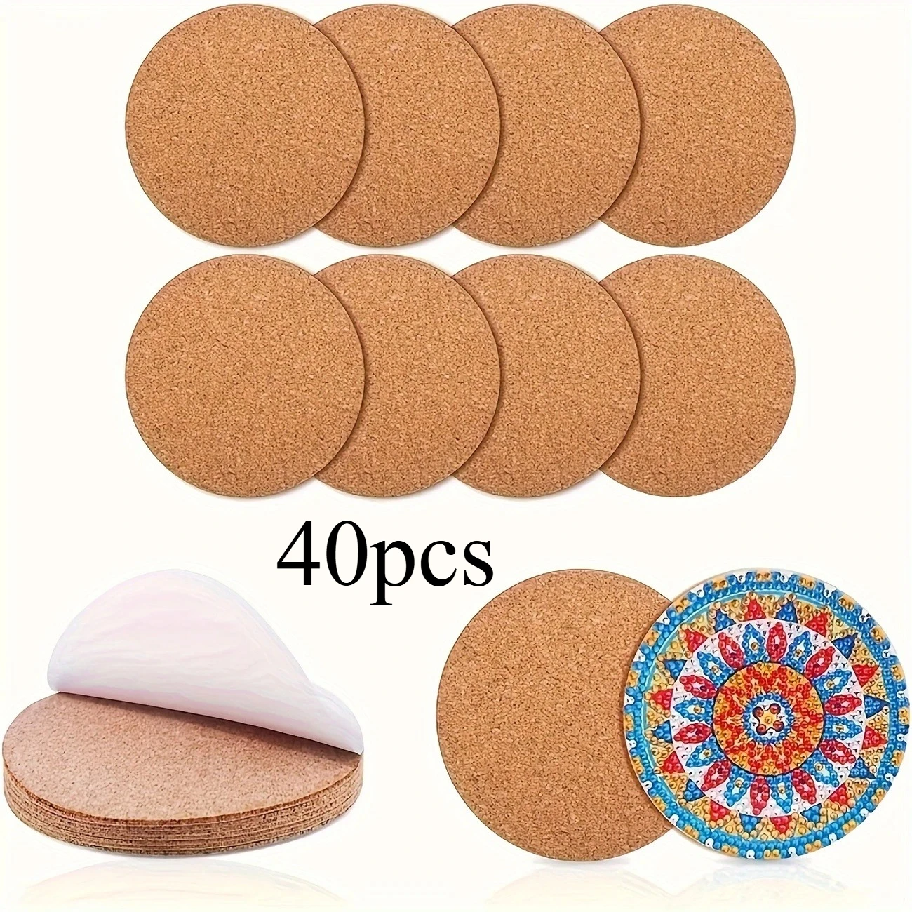 40pcs Self-Adhesive Square or Round Cork Coasters for DIY Cork Round Cork Tiles Cork Pads Cork Boards Strong Adhesive