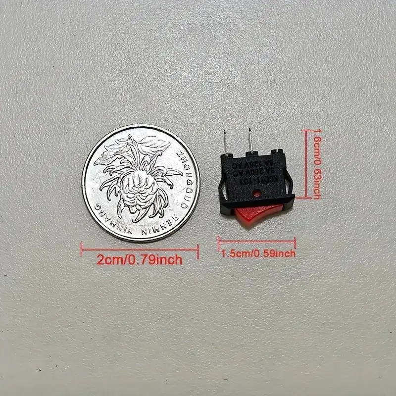 15 Stück Mini-Wippschalter SPST Schwarz und Rot Einrastbare Schalter AC 250V 3A / 125V 6A 2-polig I/O 10*15mm Ein-Aus-Schalter Wippschalter – Detail 2