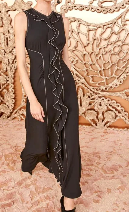 

Summer Women Black Sleeveless Ruffles Midi Dresses 2025 Long Top Quality