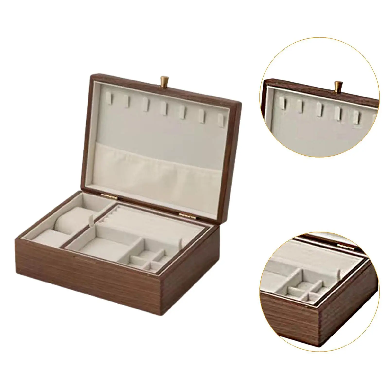 صندوق مجوهرات خشبي للنساء، ديكور عصري خفيف الوزن، نعش مجوهرات مقاوم للغبار للمعلقات والخواتم والأساور والسفر