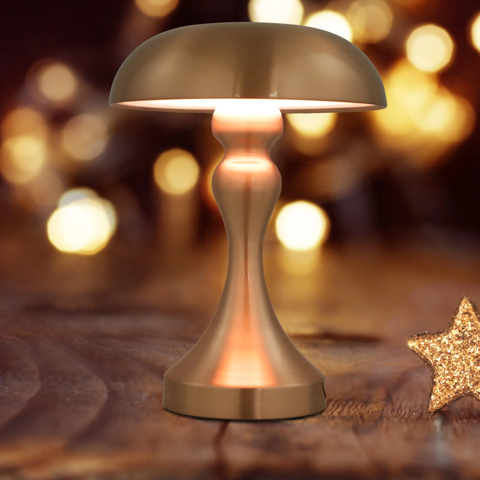 Mushroom Touch Dimming Bedside Lamp Metal Rechargeable Nightstand Light Linen Shade Bedroom Decorative Small Night Lamp