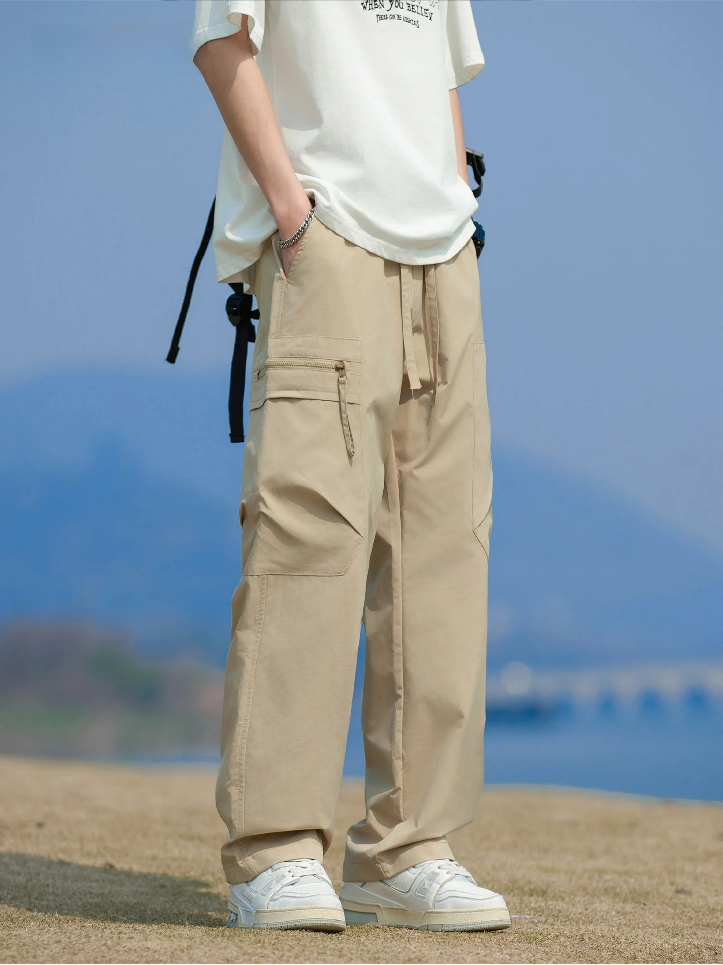 

Мужские повседневные брюки ONEARTS для активного отдыха, быстросохнущие, рабочие, прямые, летние, модные, из полиэфирного волокна, свободного кроя