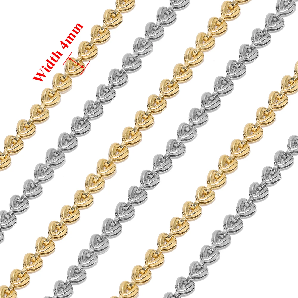 Cadenas de acero inoxidable chapadas en oro de 18k para fabricación de pulseras y collares, 1 metro, corazón de amor, cordón para gafas DIY