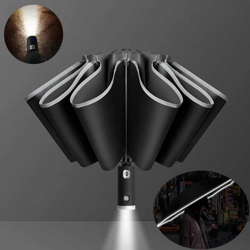 Smart Automatic Umbrella With Flashlight Female Male Luxury Business Windproof Umbrellas Men Rain Women Anti-UV Parasol