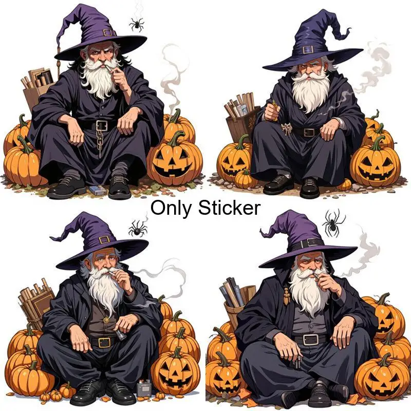 2D Flat 1set  Pumpkin Wizard Vinyl Stickers, Self-Adhesive Decals for Laptop Bottle Motorcycle Wall Phone Cup Decor