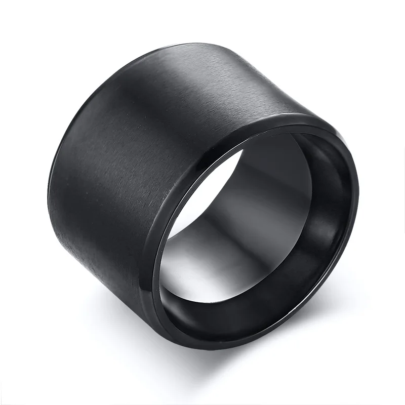 Simple 15mm Chunky Men Band Black Stainless Steel Wide Bulky Man\'s Ring Punk Male Alliance Anel