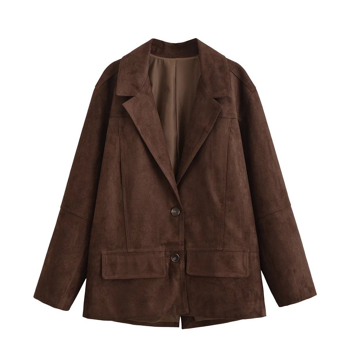 

2025 European And American Style Women's Fashion Brown Suit Temperament Versatile Classic Long-sleeved Suit Collar Jacket