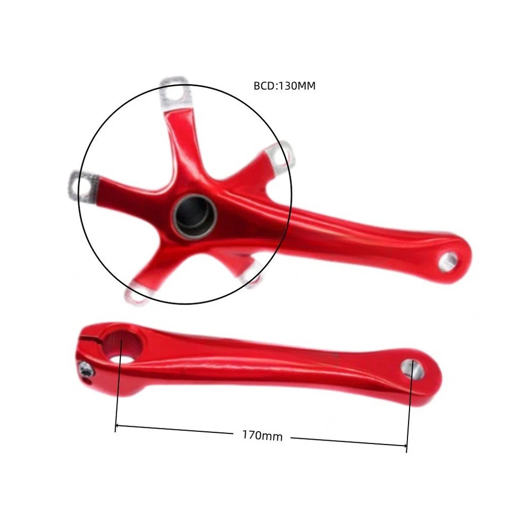 /Hollow /Crankset /170mm 130BCD Aluminum Alloy For Folding Bike Small Wheeled Bicycle Chainring Arm Black Red Cycling Components view 6