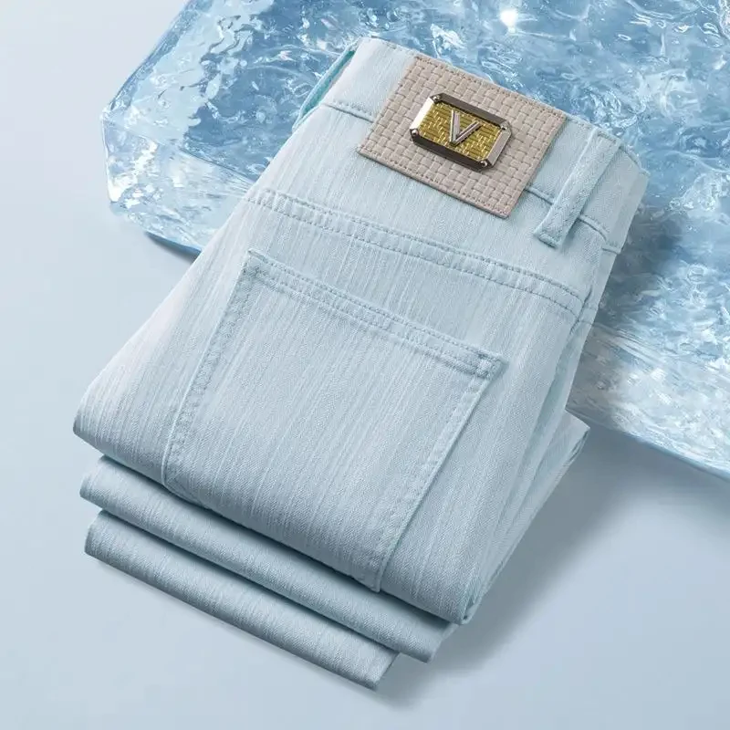 

Мужские джинсы 2026 года: летние, с цветочным принтом, приталенные, прямого кроя, в европейском стиле, высококачественные, для делового повседневного образа, универсальные, стройнящие, длинные, из денима.